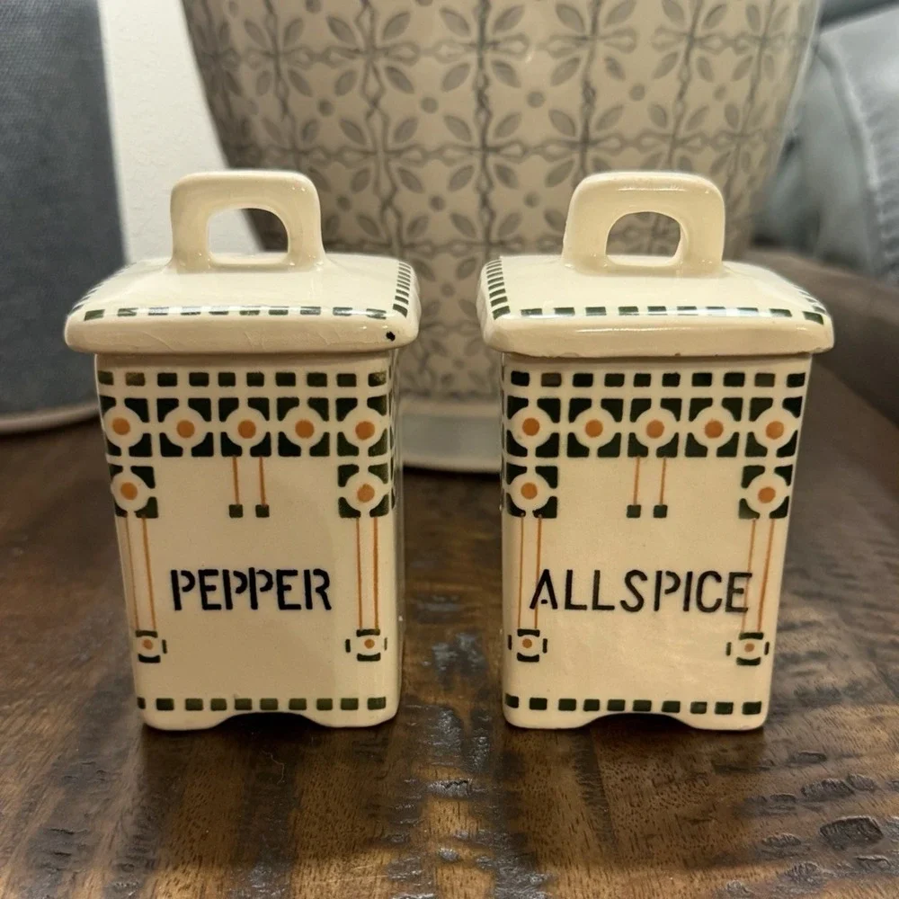 Vintage Ditmar Urbach Pepper & Allspice Spice Jars Czech Art Deco Ceramic Pair